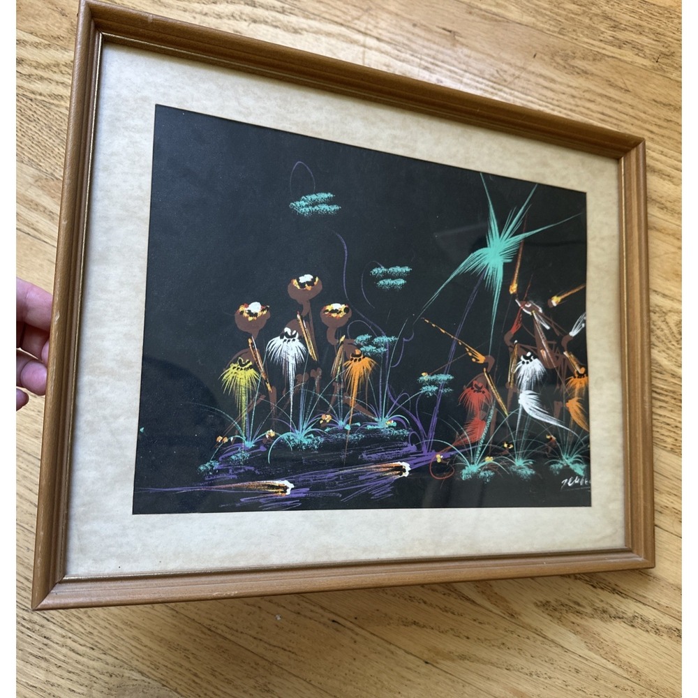 Vintage South African Tribal Gouache Original Painting Matted Wooden Frame 15in